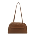 Minimalist large capacity brown glossy leather bowling bag with long shoulder straps - Khaki