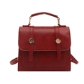 Retro dark red square handbag with metal buckles and top handle for women - Red