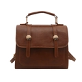 Minimalist dark brown leather crossbody bag with top handle and gold hardware - Brown