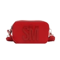 Red crossbody camera bag with SM embossed letters and a wide shoulder strap - Red