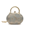 Pochette élégante en satin gris avec broderie florale dorée et anse circulaire - Vert