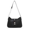 Minimalist black baguette shoulder bag with silver chain and metal twist lock - Black