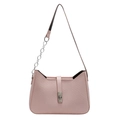 Pink underarm bag with diagonal texture and silver metal buckle on white background - Pink