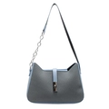 Blue and grey woven underarm bag with cat-ear silhouette and silver chain strap - Blue