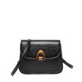 Borsa a sella classica in pelle cerata nera con fibbia dorata a ferro di cavallo unica - Nero