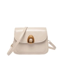 Borsa a sella crema minimalista con fibbia a U dorata vintage e tracolla lunga in pelle - Bianco Sporco