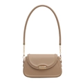 Minimalist faux leather crossbody bag in milk tea beige with gold cylinder buckle - Khaki