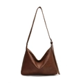 Minimalist large brown faux leather tote bag with vintage texture and adjustable strap - Brown