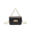 Mini sac à main noir effet croco avec poignée en perles et bandoulière en chaîne dorée - Noir
