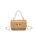 Mini crocodile pattern crossbody bag in khaki with elegant large pearl handle and chain - Brown