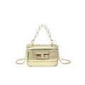 Mini sac bandoulière doré à texture crocodile avec anse en perles et chaîne en métal - Doré