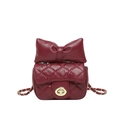 Elegante bolso bandolera acolchado rojo vino con lazo y cadena dorada - Rojo