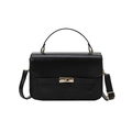 Chic black matte handbag with gold lock hardware and adjustable shoulder strap - Black