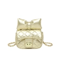 Mini bolso bandolera dorado con acolchado clásico y detalle de lazo grande - Dorado