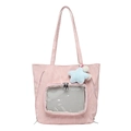 Rosafarbene Falten-Einkaufstasche mit Netztasche und blauem Sternen-Plüschanhänger - Rosa Mit Anhänger