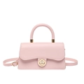 Minimalist light pink square handbag with golden metal lock and top handle for women - Pink