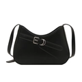 Sac croissant noir minimaliste avec boucle métallique argentée sur fond blanc neutre - Noir