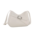 Sac baguette blanc minimaliste avec boucle en métal argenté et sangle décorative en cuir - Blanc