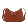 Sac sous le bras marron caramel chic de forme croissant vintage avec boucle argentée - Marron