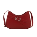 Sac à bandoulière hobo rouge minimaliste avec boucle argentée sur fond blanc pur - Rouge