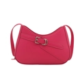 Rose red hobo shoulder bag with decorative leather belt and silver buckle detail - Rose Pink