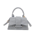 Minimalist light blue trapezoid handbag with wrinkled texture and rounded top handle - Blue