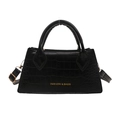 Retro black crocodile embossed leather crossbody bag with golden hardware and handles - Black