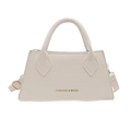 Fashionable creamy white crocodile embossed trapezoid handbag with gold lettering - White