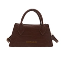 Retro brown crocodile embossed tote bag with top handles and adjustable shoulder strap - Brown