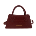 Deep red crocodile embossed tote bag with gold hardware and removable shoulder strap - Red