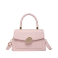 Pink faux leather crossbody bag with crocodile texture and stylish gold metal buckle - Pink