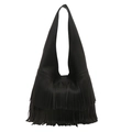 Sac cabas vintage en cuir noir à motif litchi avec longues franges et silhouette hobo - Noir