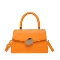 Bright orange crossbody bag with crocodile texture and golden clasp on white background - Orange