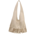 Sac fourre-tout beige en simili cuir avec franges et grande capacité pour femme - Blanc