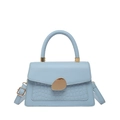 Retro light blue crossbody bag with crocodile pattern and golden pebble buckle - Blue