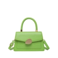 Green faux leather handbag with crocodile texture and gold pebble buckle detail - Green