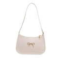 Sac à bandoulière beige minimaliste avec texture tissée et nœud doré élégant - Blanc