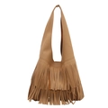 Sac Hobo en cuir marron avec de longues franges élégantes pour un style bohème chic - Kaki