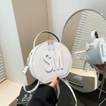 Minimalist white circular PU leather crossbody bag with SM letter detail and gold hardware - White