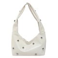 Sac à épaule vintage blanc crème avec rivets argentés et un design moderne en trapèze - Blanc