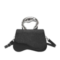 Bolso de mano de lujo con cristales negros, asa plateada fluida y diseño de base curva - Negro