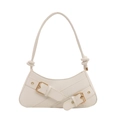 Chic creamy white underarm bag in oil wax leather with decorative belt buckles - White