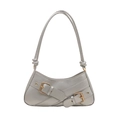 Sac baguette argenté Y2K avec boucles dorées et forme élégante en demi-lune - Argenté