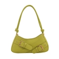 Chic avocado green crescent underarm bag with decorative straps and silver metal buckles - Green
