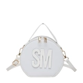 Witte ronde crossbody tas met reliëf SM letters en goudkleurige metalen ritsen - Wit