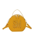 Fashionable bright yellow circular handbag with SM letter logo and gold zipper details - Yellow