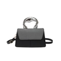 Modern color-block handbag with metallic fluid handle and adjustable shoulder strap - Black