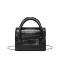 Bolso bandolera negro con relieve de cocodrilo, cadena plateada y asa superior de moda - Negro