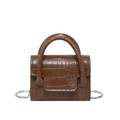 Brown mini crossbody bag with crocodile embossed texture and elegant silver chain strap - Brown
