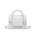 Bolso pequeño cuadrado blanco con relieve de cocodrilo y correa de cadena plateada - Blanco